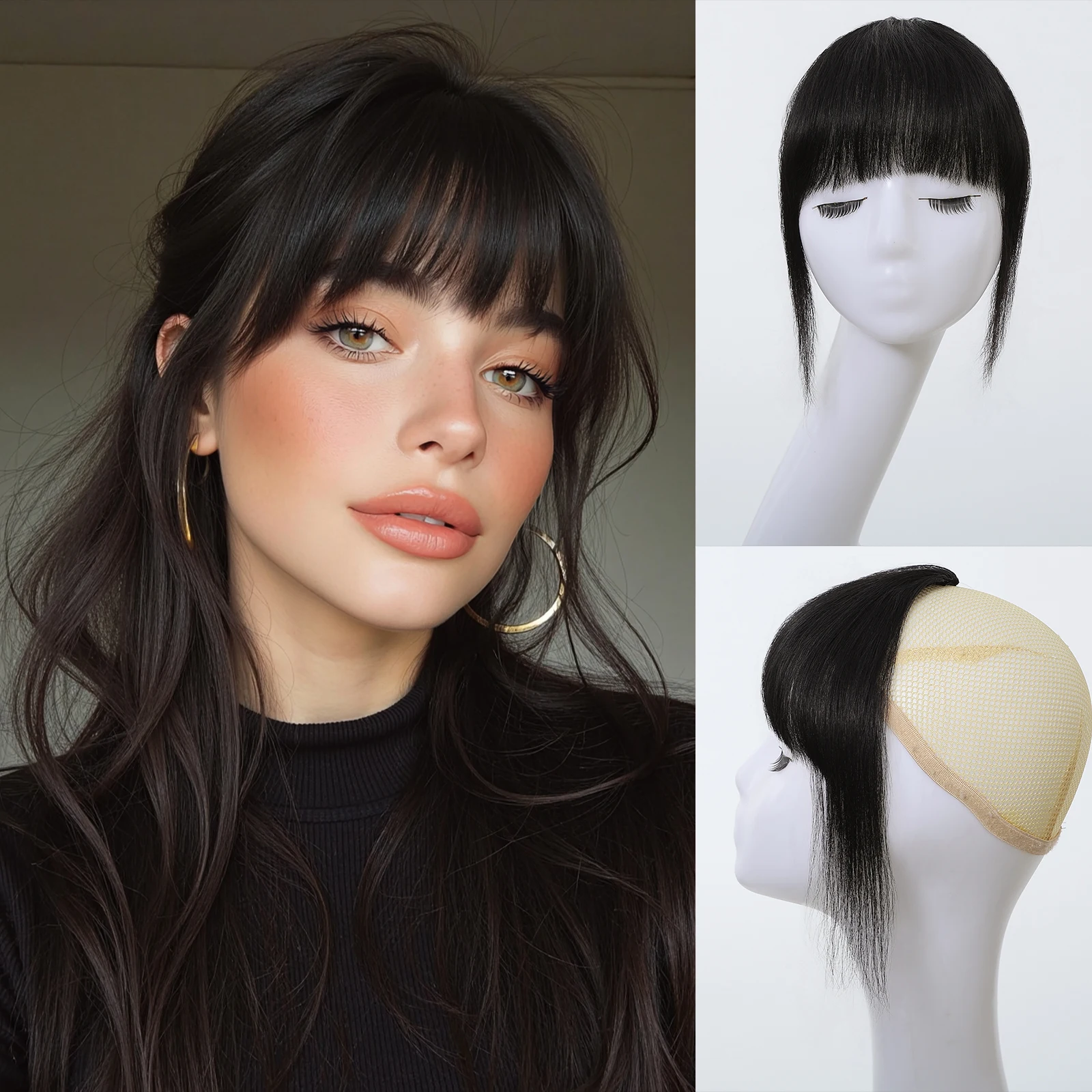 

Натуральные черные настоящие 100% человеческие волосы на заколке с бахромой на висках Шиньоны Натуральный вид Наращивание волос для женщин на каждый день