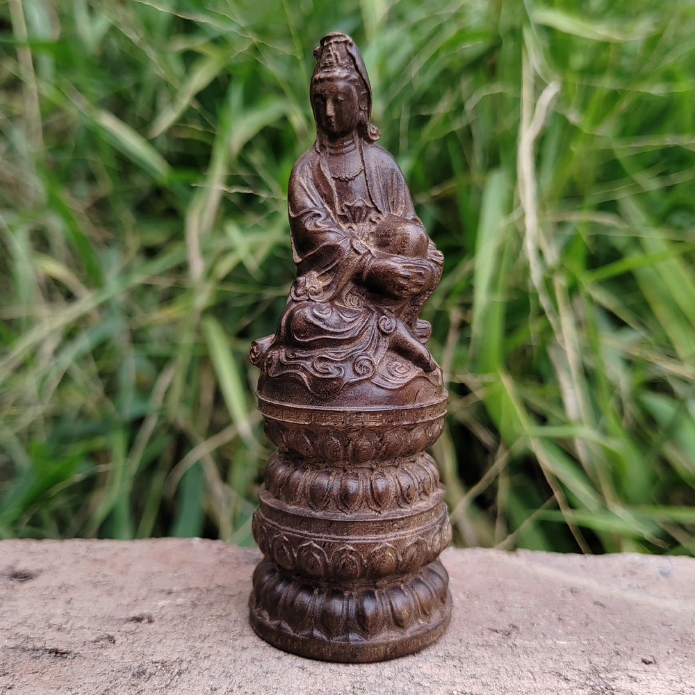 3.8 Inch Hand-Carved Wooden Guanyin Statue Ornament, Chinese Style, Traditional Style, Suitable for Christmas Decorations, Party Decorations, Tabletop Decorations, Bedroom, Fireplace, New Year Gifts, Study Room