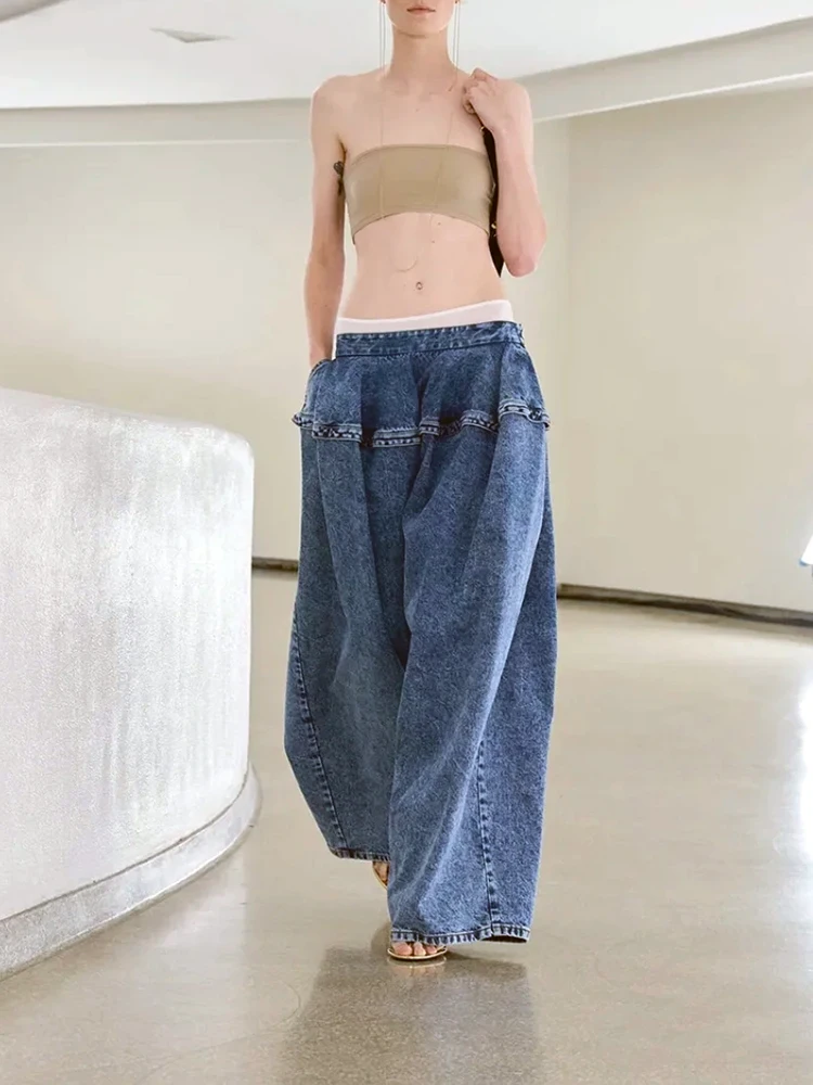 

Blue high waist straight leg jeans temperament high street retro wash casual women's pants 2025 summer new