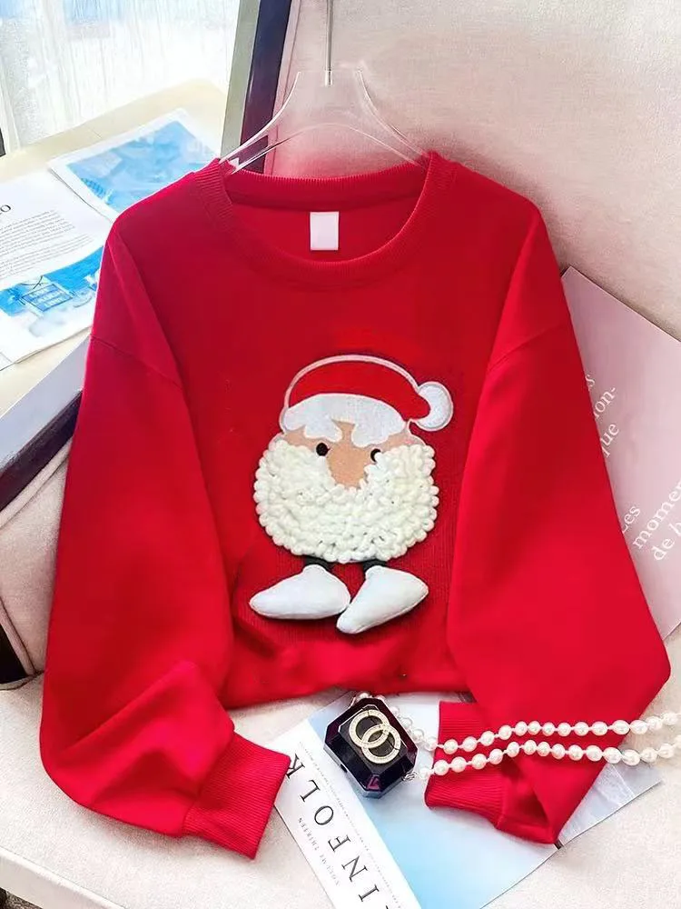 Sudaderas con capucha de Papá Noel en 3D para mujer, jersey de manga larga para otoño e invierno, Tops, sudaderas con capucha, ropa de calle informal holgada para mujer