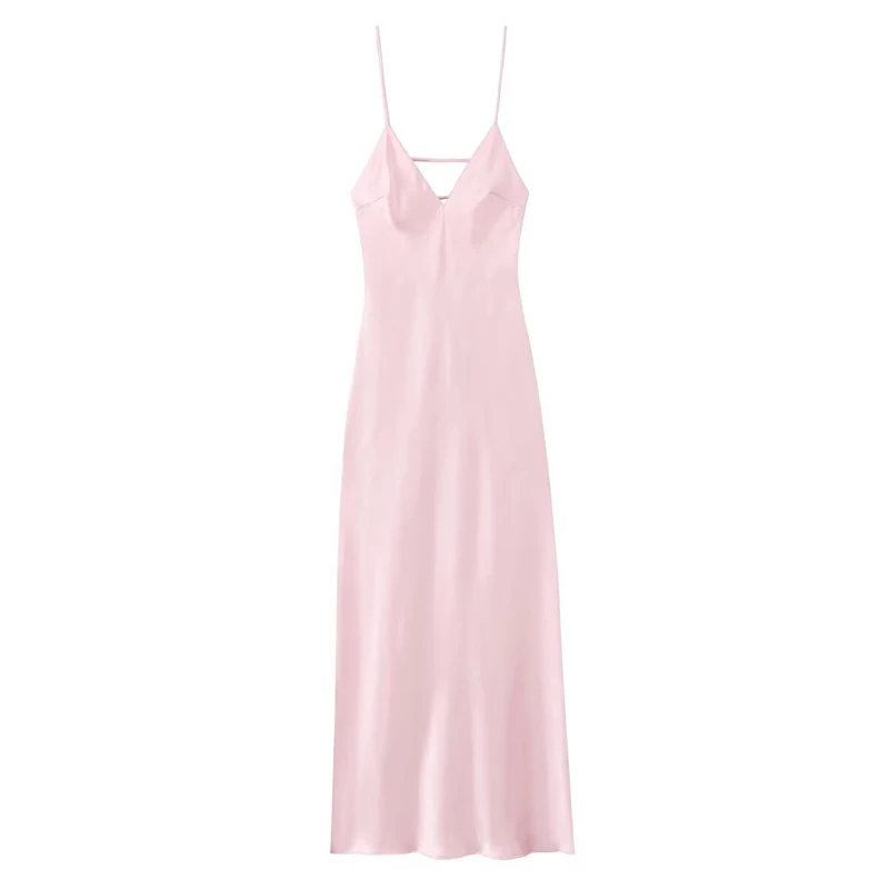 Damen-Slip-Kleid, gelb, Sommer 2022, Damen-Satin, V-Ausschnitt, Partykleider, elegant, sexy, locker, ärmellos, rückenfrei, Bankett, schickes Kleid