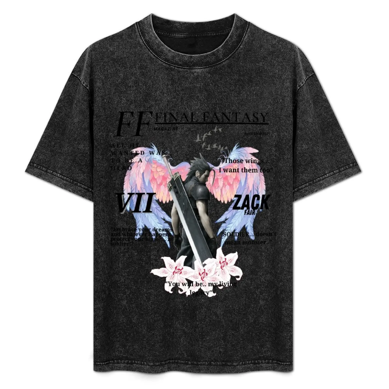 Zack fair FF7 magazine T-Shirt Aesthetic clothing cute tops graphic shirts Short sleeve tee men