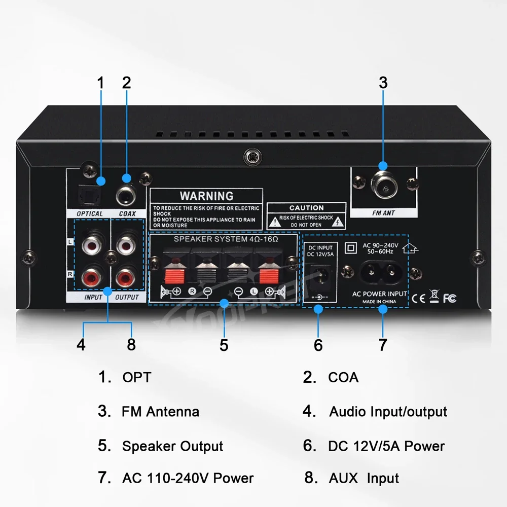 WOOPKER AK55 900 واط مكبر صوت Hifi ستيريو بلوتوث 5.0 مضخم الصوت الرقمي 70 واط + 70 واط مضخم الصوت للمنزل سيارة كاريوكي