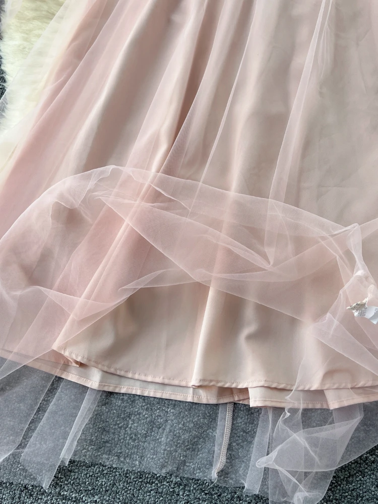 Robe Maxi Sexy en Maille pour Femme, Camisole Romantique Nouée à Ruban, Longue Tenue de Plage d'Été pour Anniversaire