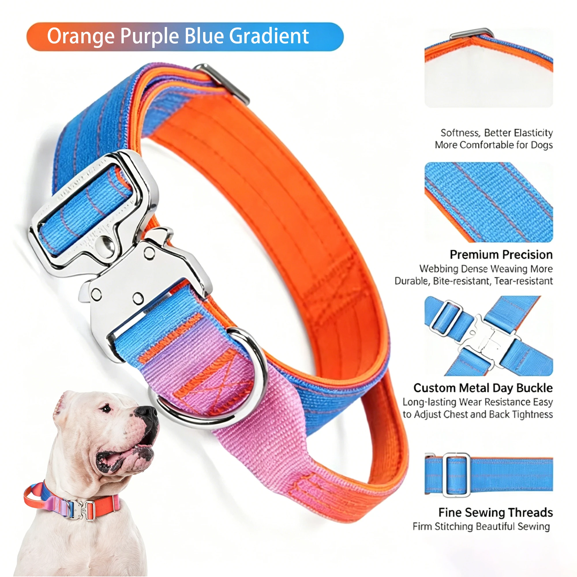Dog Gradient Tactical Collar Anti Pull Heavy Duty Pet Collar With Handle Adjustable Durable Puppy Training Walking Collar