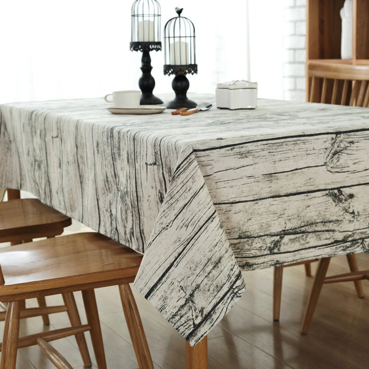 

European Style Vintage Wood Grain Tablecloth Cotton Linen Table Cover Dining Table Protector 140x220cm Washable Stain Resistant