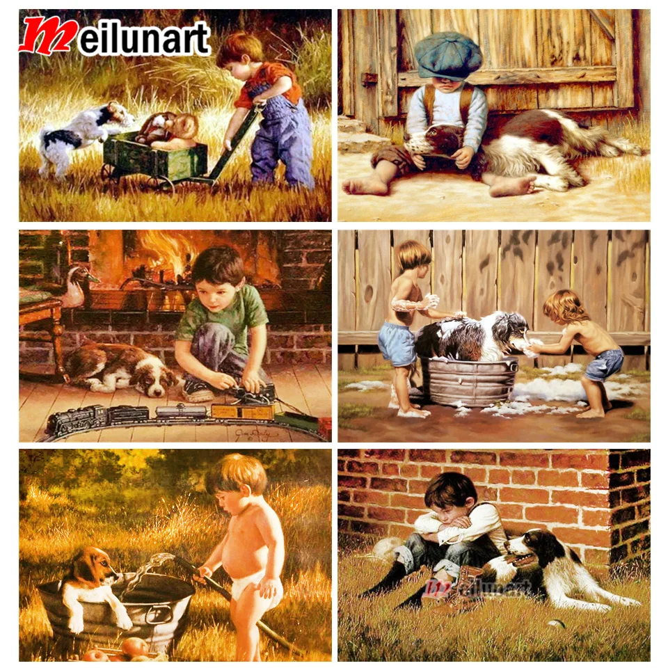 5d Diy Diamond Painting Kit Child Dog Home Decor Embroidery Mosaic Farm Kid Animal Wall Sticker Picture AS2808