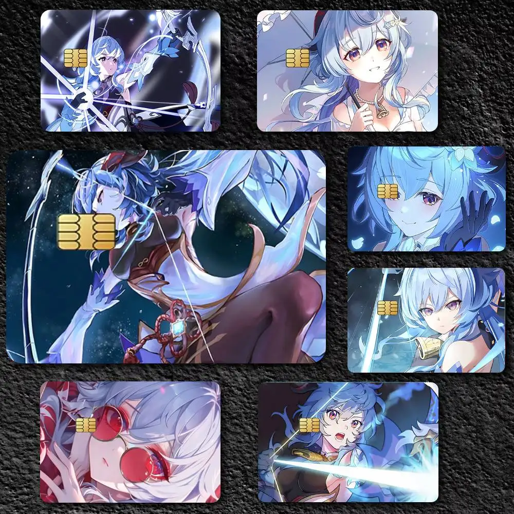 Anime Game Genshin Impact Ganyu 4pcs 1Set Funny Shell On Off Ultra Thin No Fade Sticker Skin Cover Film For Debit Credit Card