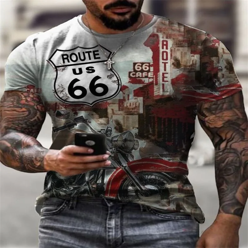 Men's clothing spring and summer 3D digital printing short sleeve graphic T-shirt fashion casual handsome round neck top