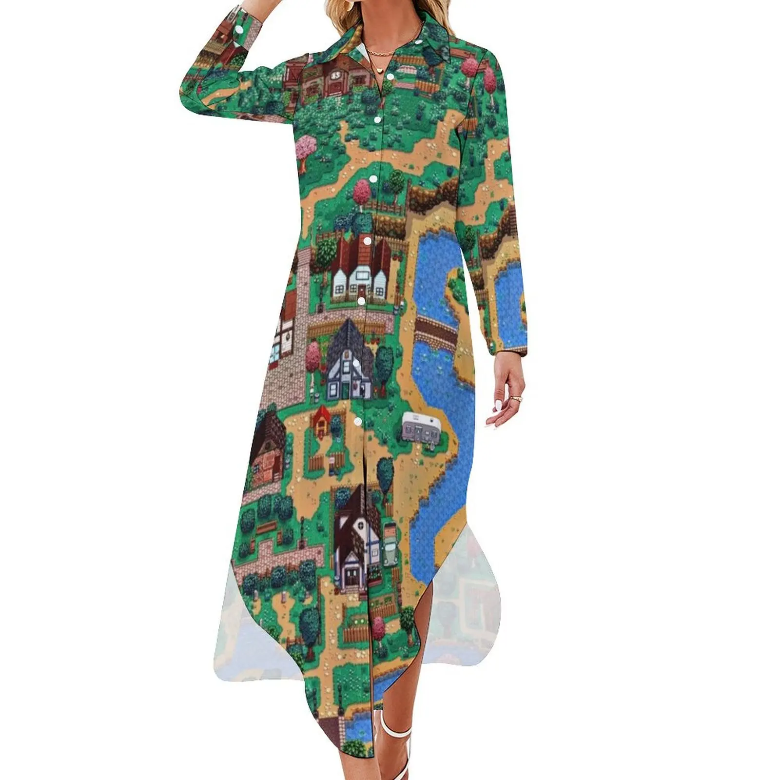 

Stardew valley town map Long Sleeved Shirt Dress Elegant gowns Elegant gown