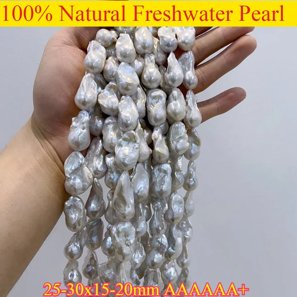 

25-30x15-20mm6A SilkySmooth Natural White Freshwater Pearl Irregular Baroque Bead Jewelry Make DIY Necklace Bracelet Accessories