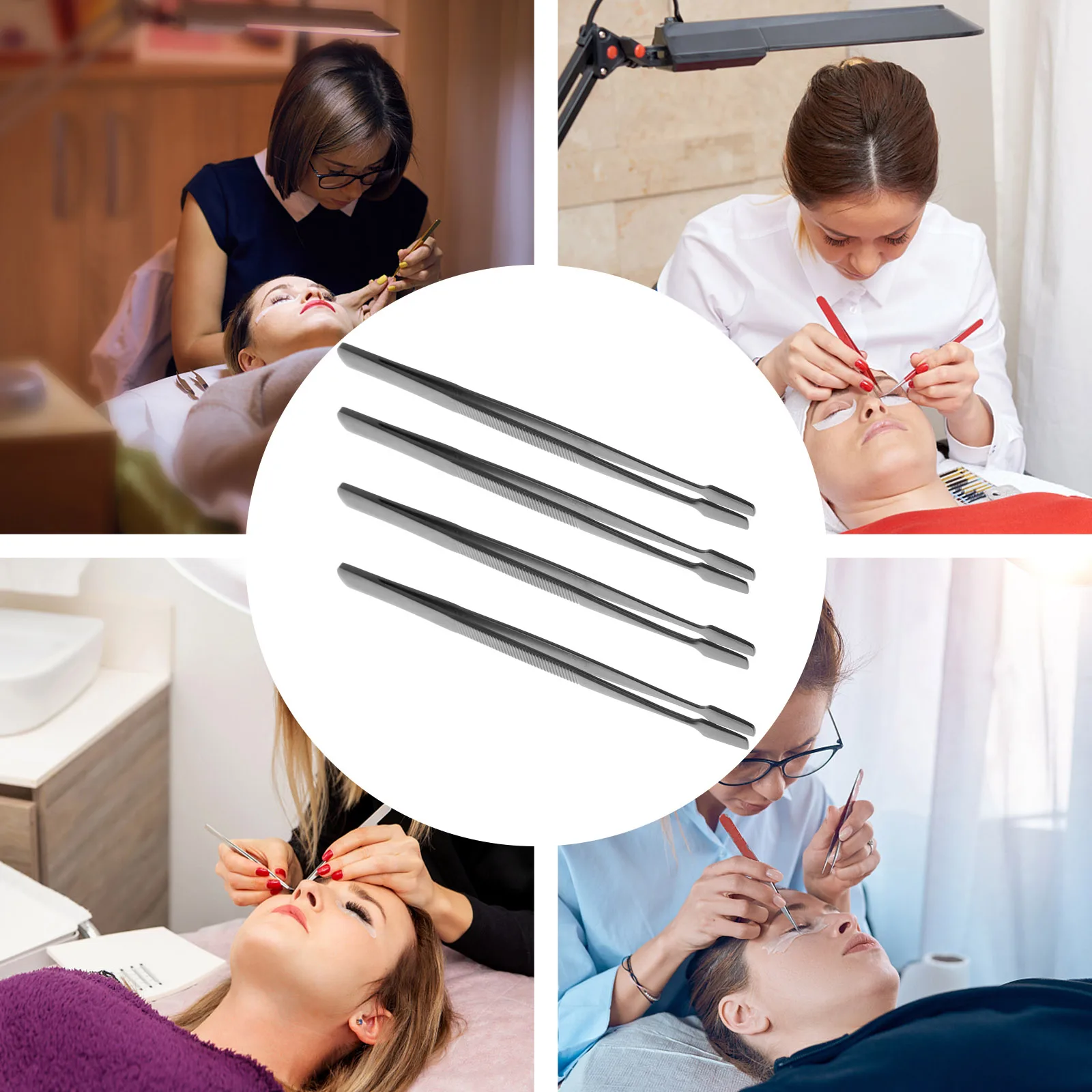 

4 pcs Black Clip Straight Stamp Tweezers Stainless Steel Eyelash Extension Tool False Lashes Applicator Philatelic Accessories