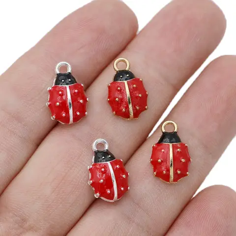 10Pcs Gold Plated Red Enamel Ladybug Charm Pendant for Jewelry Making Bracelet Necklace DIY Accessories Craft Findings 16x10mm