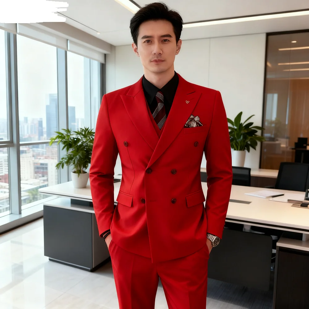

Men's Three-Piece Suit Elegant Modern Trench Coat High-Quality Formal Wear for Wedding Dress Code