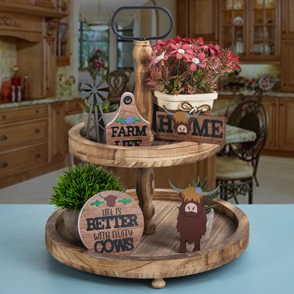 Plateau Cow Farm Style Crafts Creative Home Living Room Bedroom Desktop Decorations Layered Tray Decorations 1 Set