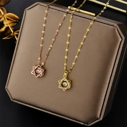 David Star Stainless Steel Chain Necklace Transparent Rotate Zircon Pendant Necklace Couple Jewelry Christmas Gift