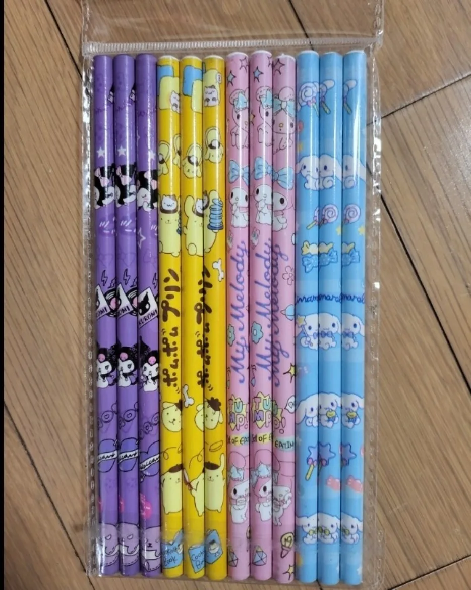 Cute 12Pcs Set Sanrio Pencils Pupil Students Stationery Anime My Melody Kuromi Cinnamoroll Practical School Supplies Kids Gifts