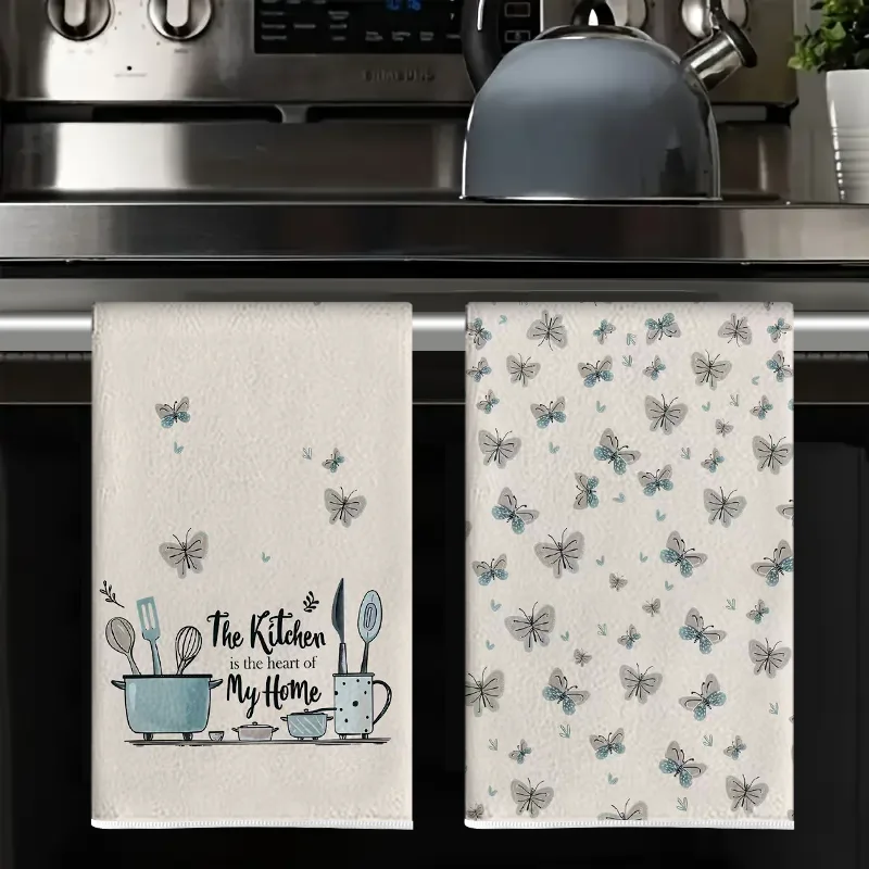 قطعتان، مناشف المطبخ الفنية ذات الطابع الفراشي، مجموعة مناشف 40 سم * 60 سم، قماش تنظيف ناعم فائق الامتصاص، منشفة شاي للطهي والخبز، منشفة يدوية، قماش تنظيف، ديكور غرفة المطبخ، أساسيات المطبخ، أساسيات المنزل #1