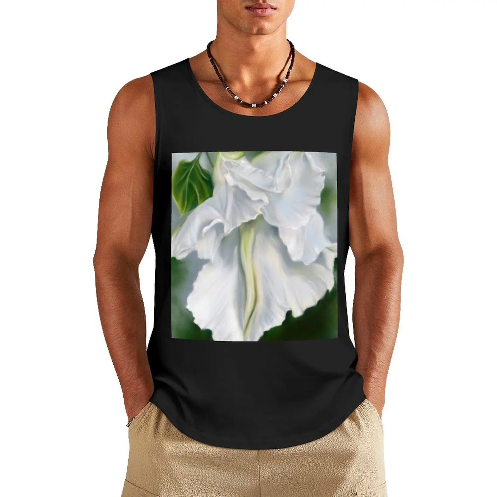

White Moonflower Unfurling in the Evening Tank Top Sleeveless men man vest