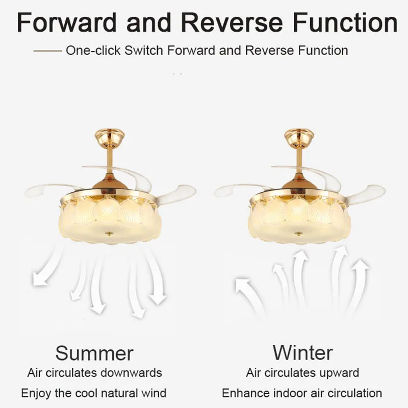 Crystal Ceiling Fans With Light Seashell Round Crystal Invisible Blades Bedroom Remote Control Ceiling led Chandeliers Fan Lamps