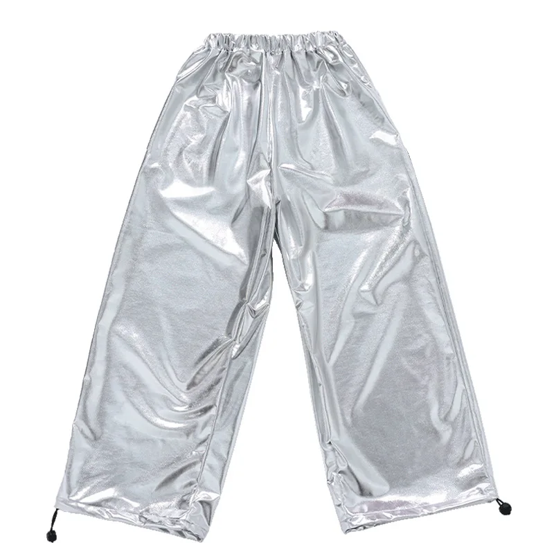 Kids Hip Hop Sequin Off Shoulder Crop Top Silver Skirts Dance Shorts Girls Jazz Pants Clothes Set Child Streetwear K-pop Costume