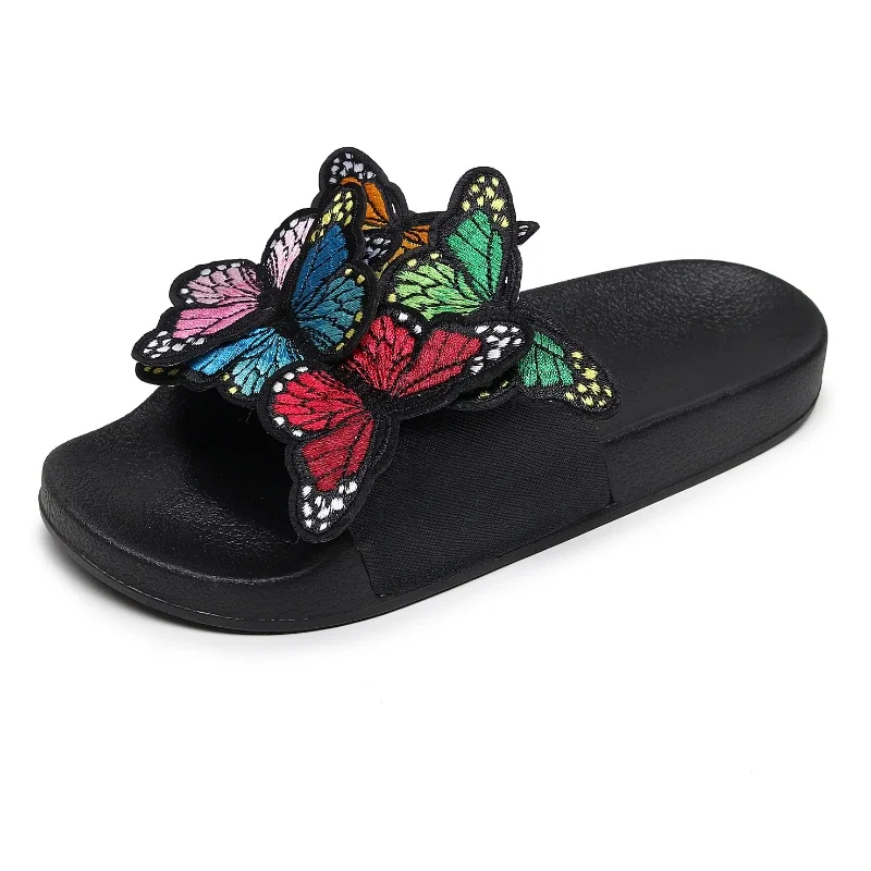 Women Retro Butterfly Slippers Summer Fashion embroidery Lightweight Anti Slip Flat Bottom Sandal Outdoor Beach Casual Shoes