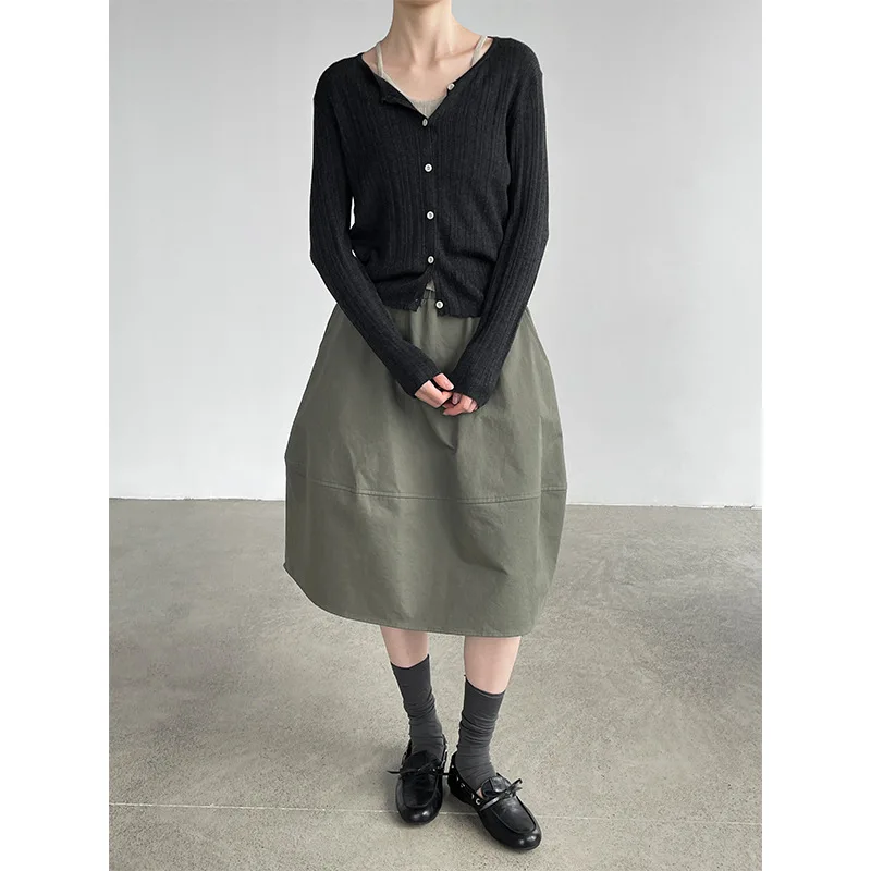 UMI MAO Minimalist Two-piece Design Long-sleeve Knit Top Femme Autumn Collection Versatile Color-block Top Women