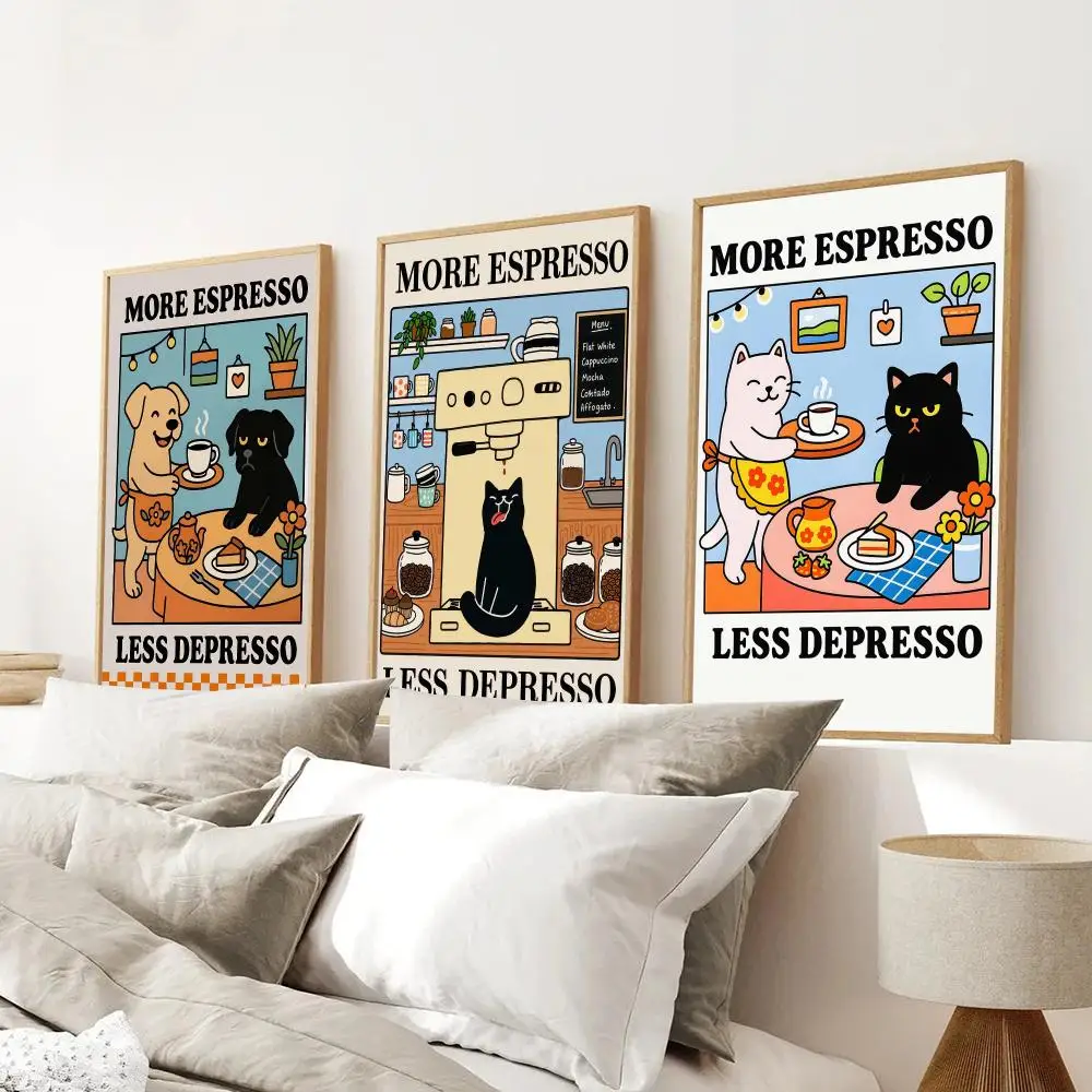 Coffee More Espresso Less Depresso Painting Calligraphy Modern Halloween Wall Art for Bedroom Living Room Minimalist Home Decor