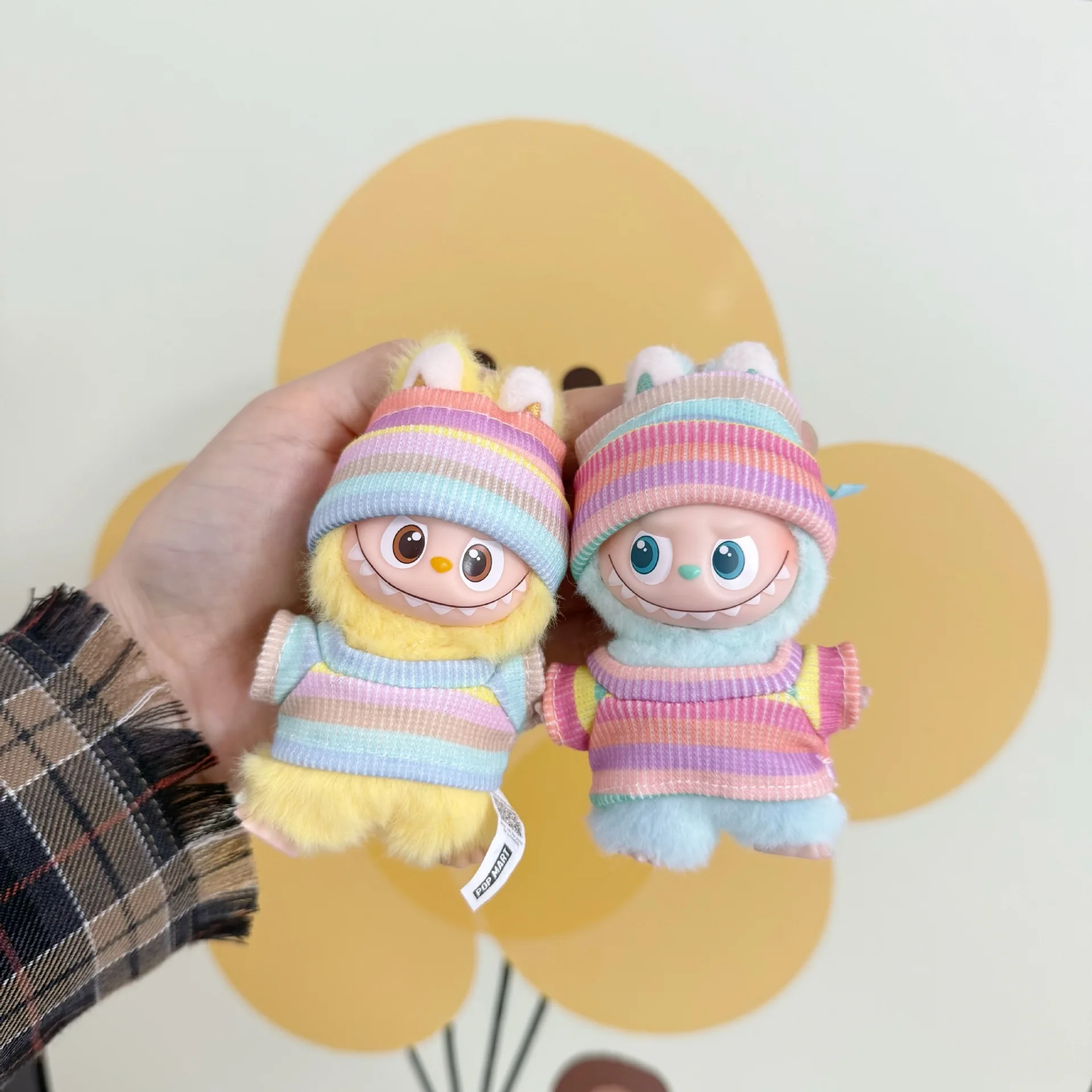 

Doll Clothes For 10cm Mini Labubu 4.0 Pink Blue Rainbow Striped Stretch Top With Hat Set Casual Sweet Outfit