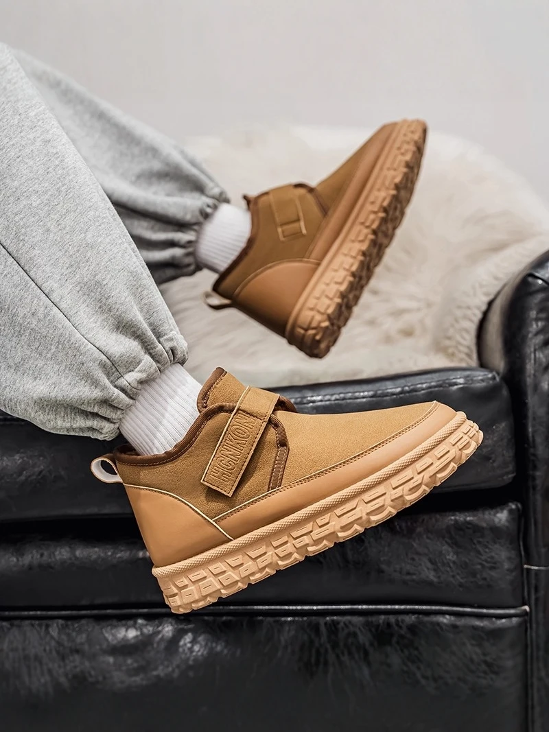 

Men's Winter Snow Boots Fleece Lined Fur Integrated Magic Tape Warm Cold Resistant Cotton Shoes Casual Short Tube Boots
