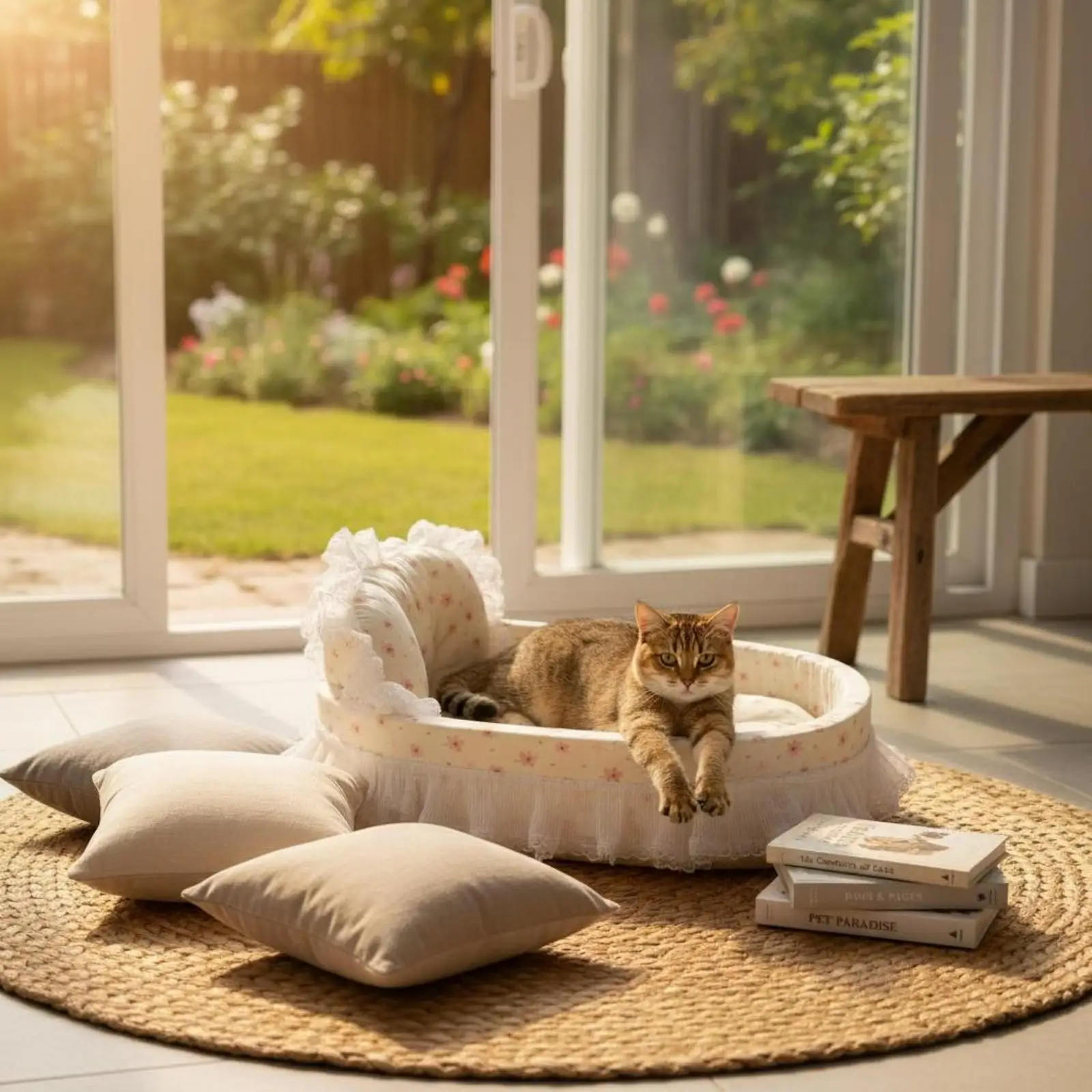 Boat-Shaped Pet Bed Patchwork Design Raised Edge Pet Bed Padded