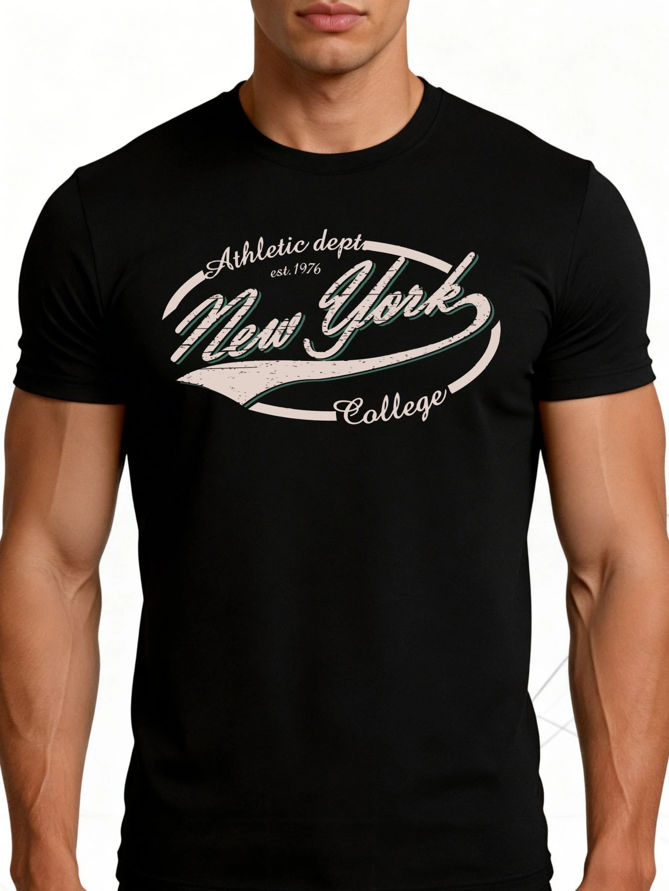 Casual Sports Style Men's T-Shirt, New York University Athletic Department Established in 1976, Graphic Design, Suitable for Spring and Summer Wear, a Great Gift for Him