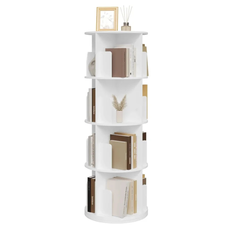 EUGAD Rundes 360° Drehbares Bücherregal 4 Ebenen Stehendes Bücherregal Eck-Displayregal für Wohnzimmer Schlafzimmer Büro 44x127,4cm