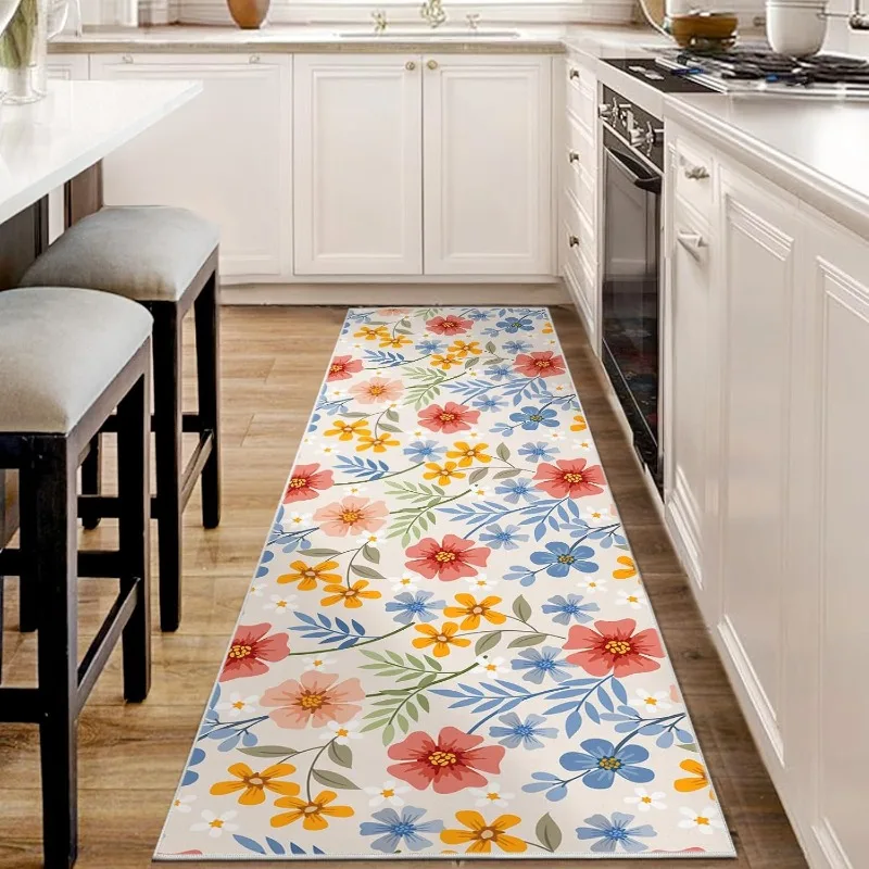 

Винтажный красочный ковер с цветочным принтом, ковер в деревенском стиле с цветочным принтом, водопоглощающий нескользящий коврик для декора для прихожей, гостиной