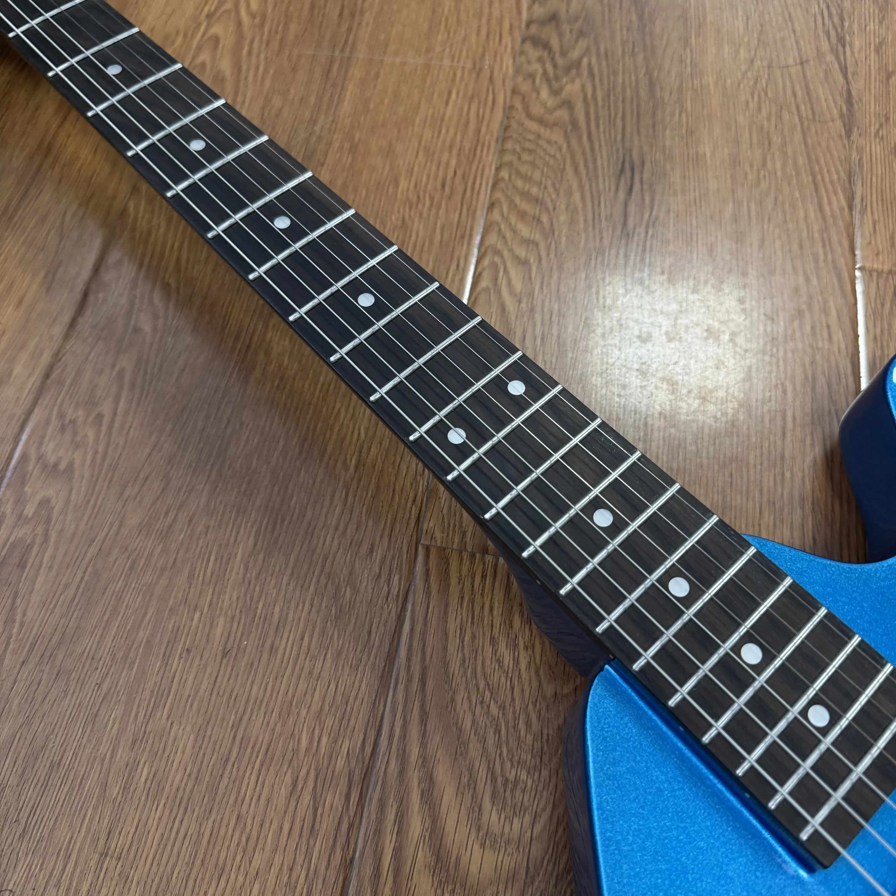 Waterdrop Round Electric Guitar Semi-Hollow Structure F-Hole Metal Blue Body White Irregular Guard Plate Christmas Gifts