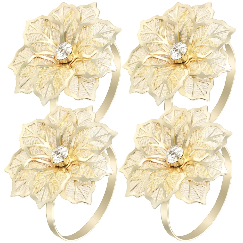 

4 Pcs Napkin Ring Rings for Table Napkins Holder Christmas Towel Golden Round Dining Room Bee Office Holders