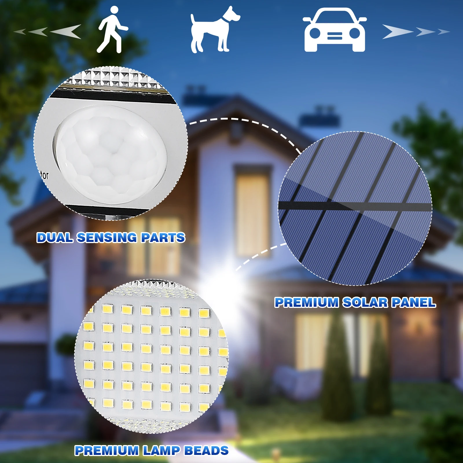 

Solar Remote Control Light ABS Motion Sensor Outdoor Indoor Security Garden Spotlights 270° Rotatable Three head Bright LED