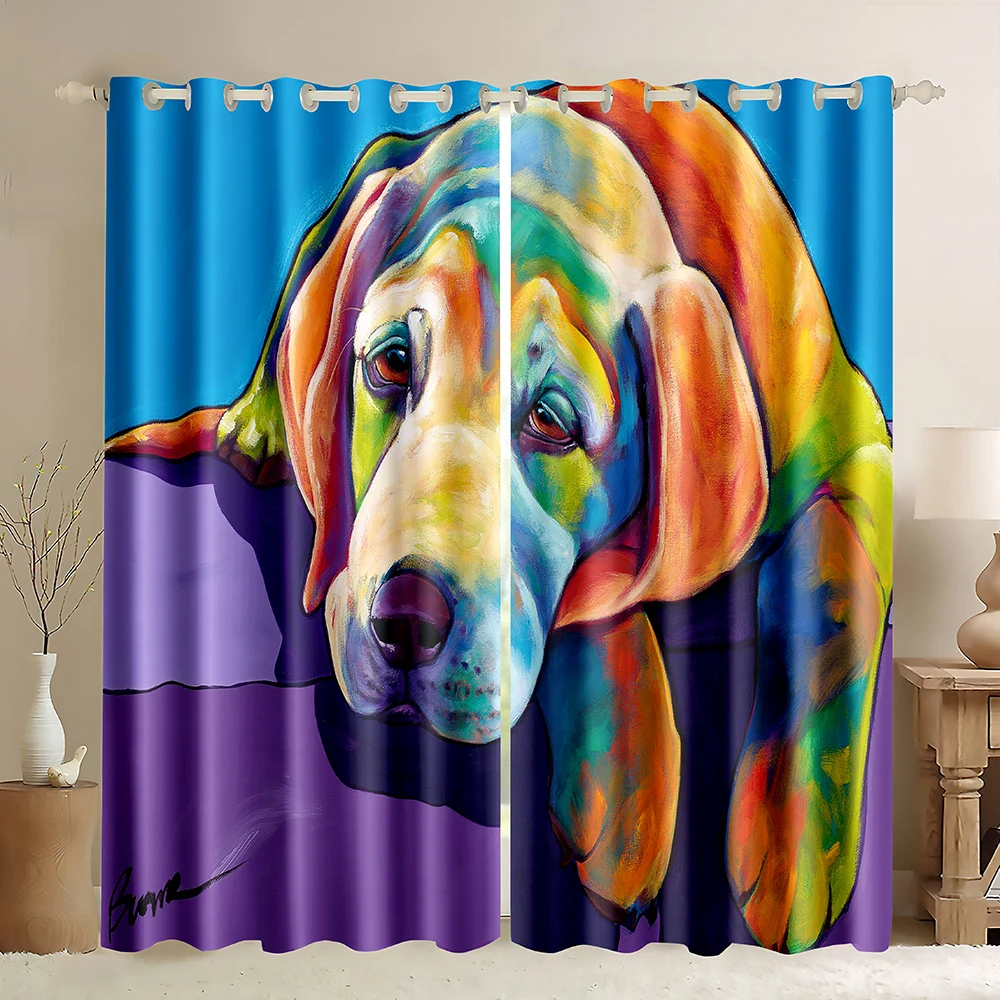 

Dog Blackout Curtains,Oil Painting Animal Pattern Design,Cute Puppy 3D Animal Pattern Curtain Window Curtains For Dog Lover