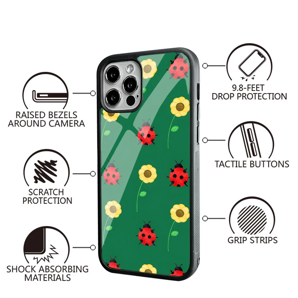 Ladybug Sunflower Phone Case For IPhone 11 12 13 14 15 Plus Pro Max Mirror Acrylic PC TPU Cover