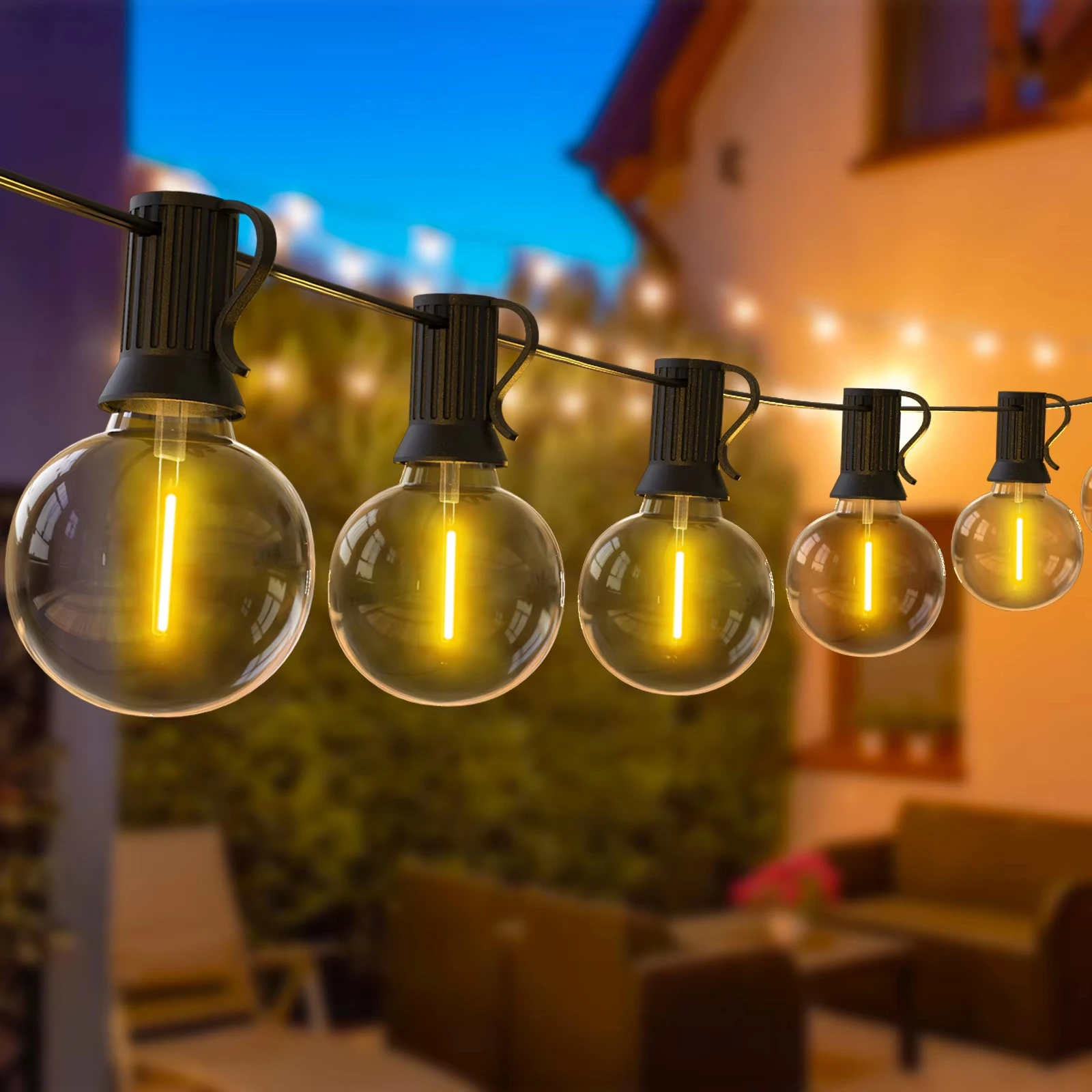 

G40 Solar String Lights Outdoor 8Mode Solar Globe String Bulb Patio Hanging Lights Waterproof Garden Pergola Bistro Deck Decor