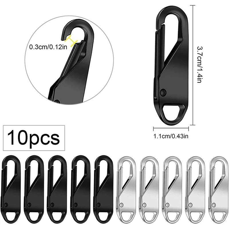 Cerniera di ricambio in metallo (10 pezzi), linguette in metallo per riparazione Zip, per vestiti, bagagli, valigie, zaino, artigianato fai da te