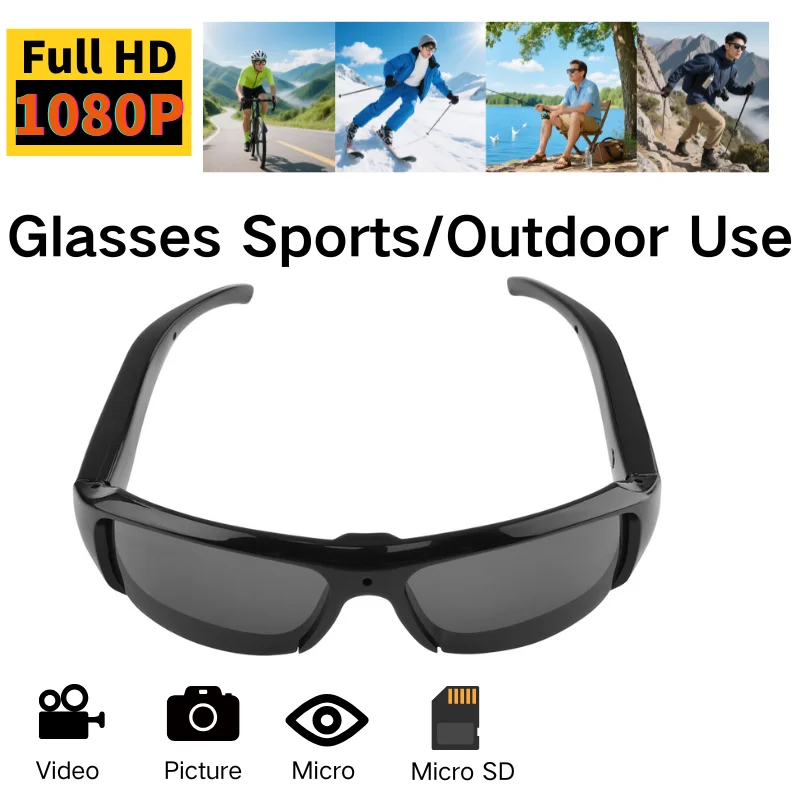 Black Border Sunglasses with TF Card,Motion Detection,Outdoor Sports glasses for Climbing/Skiing/Cycling/Driving