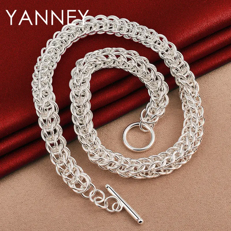 

YANNEY 925 Sterling Silver 18 Inches Luxury Knot Chain Hip Hop Necklace For Men Women Fashion Gifts Jewelry Wedding Accessories