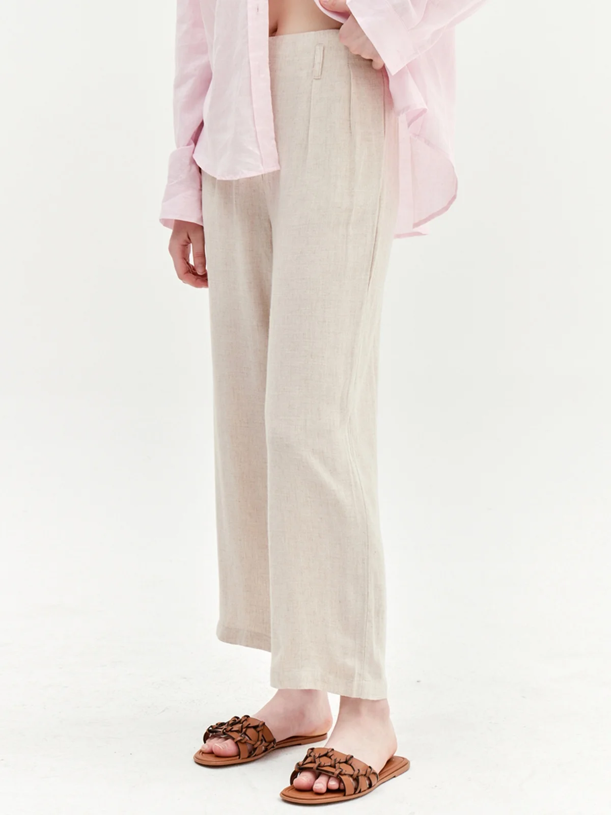 

Женские повседневные брюки PISN с высокой талией, прямого кроя, из дышащей ткани с эффектом хлопка, длиной 7/8, стройнящие, струящиеся