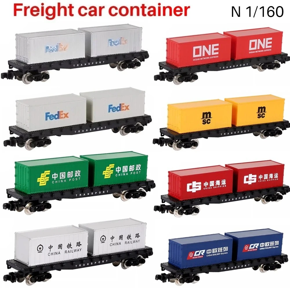 Tren de juguete tipo N 1/160 con coches de carga Contenedores de plataforma plana Ruedas de aleación Modelo realista Múltiples opciones Ideal para niños.