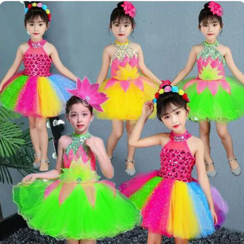 الفتيات newcostume الأطفال pompadour فستان الأميرة الترتر غزل رياض الأطفال فستان جوقة الفتيات أداء الرقص زي