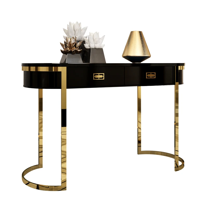 

Luxury Metal Pop Custom Modern Painted Rectangle Living Room Furniture Side Table Console Gold with Two Drawers