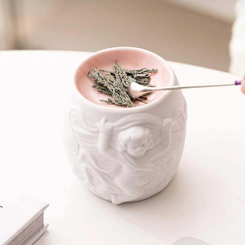 Artistic Embossed Angel Scent Oil Burners Ceramic Melter For Living Room