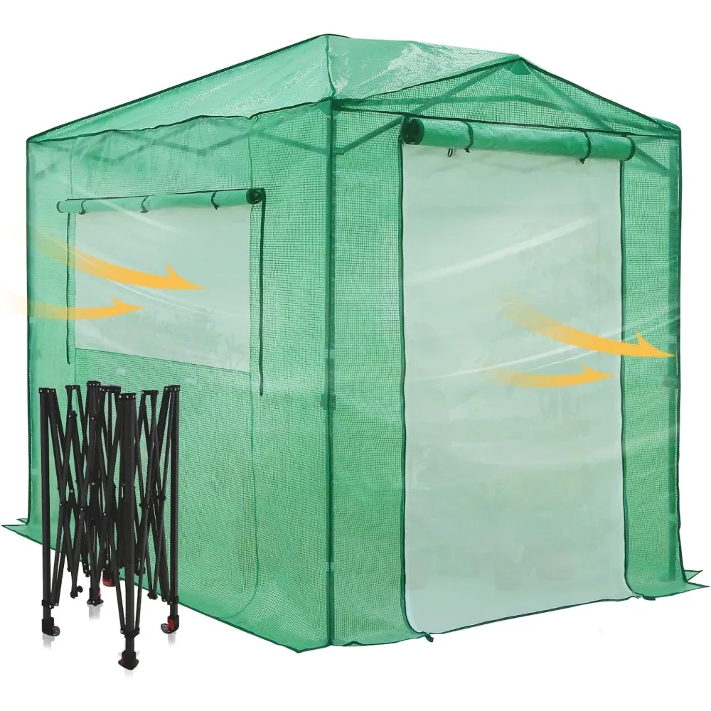 

8x6 Portable Walk-in Greenhouse Instant -up Indoor Outdoor Plant Gardening Green House Canopy with Dual Roll-up Zipper