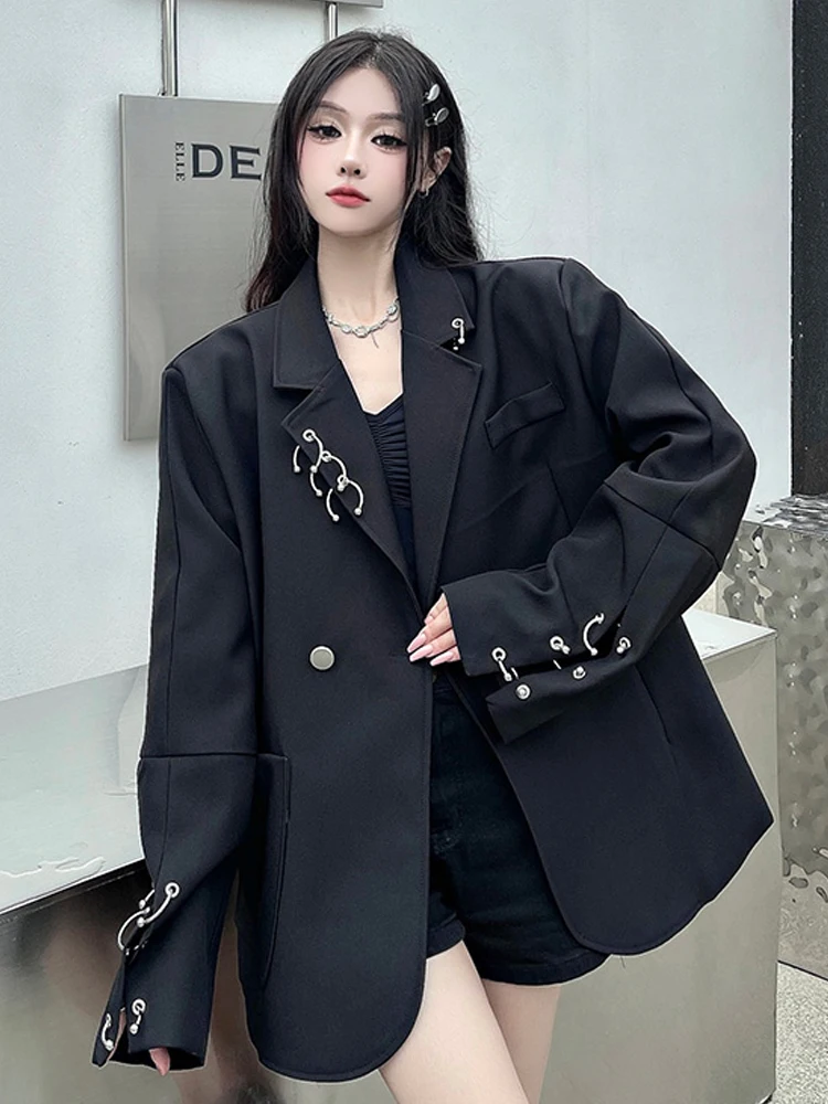 SONNEESD Streetwear Oversize Fashion Neutral Personality Design Coat Harajuku Style Vintage Loose Black Stereo Cutting Suit Coat